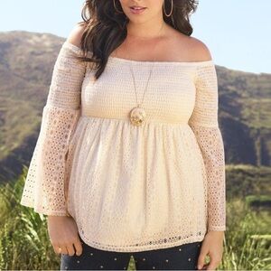 Torrid Babydoll Lace Smocked Cold Shoulder Top